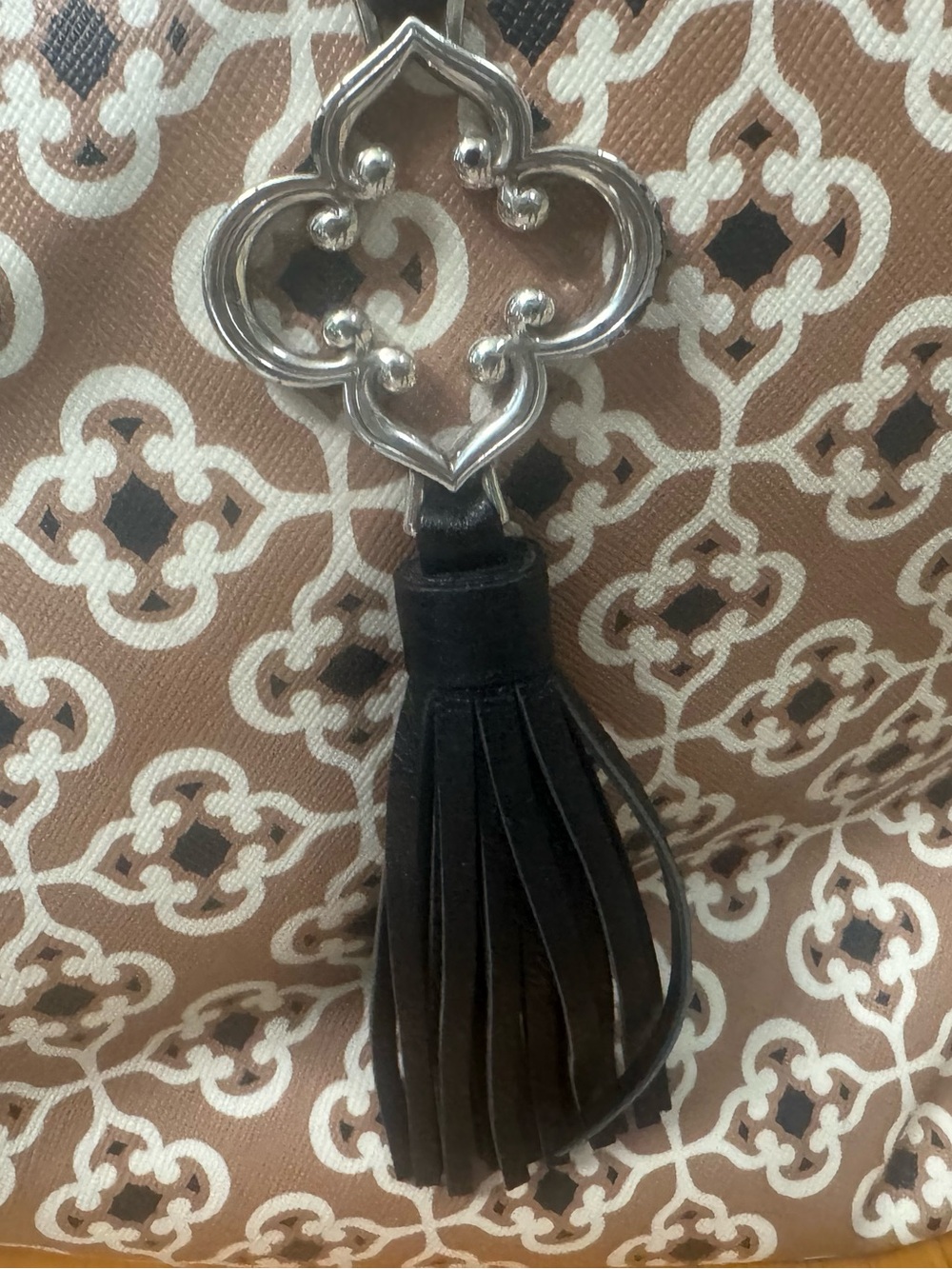 BRIGHTON Araceli Carry-all Brown and Cream Patterned Tote Bag with Tassel - Picture 6 of 12